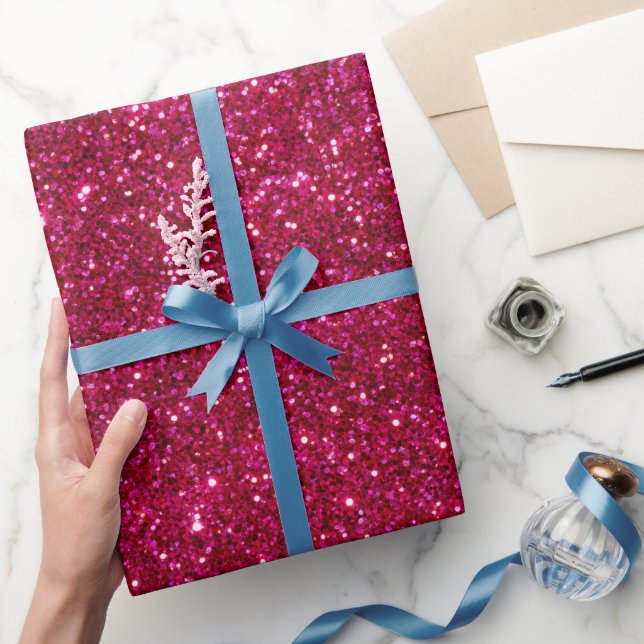 Ljus Magenta Glans Rosa Glittermönster Presentpapper (Gifting)