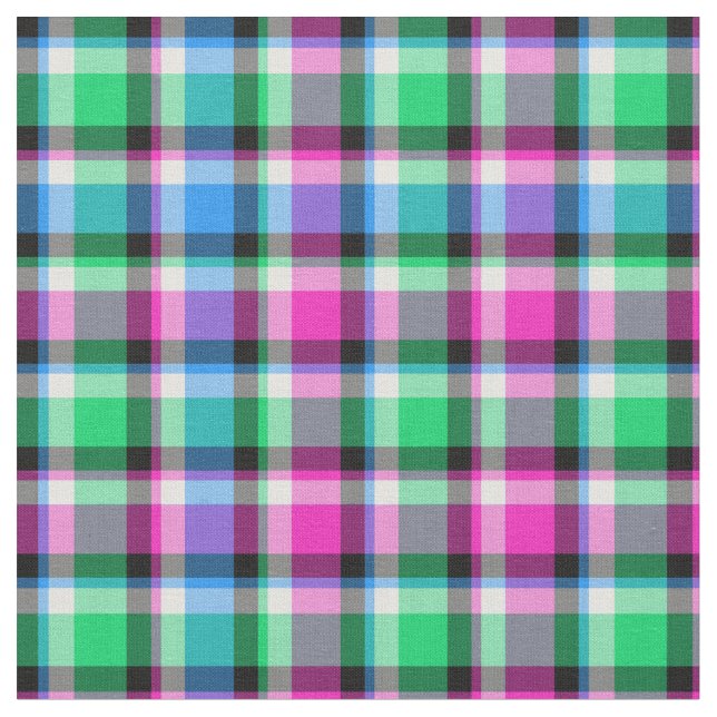 Ljus magenta, grönt och blåttpläd tyg (Närbild)