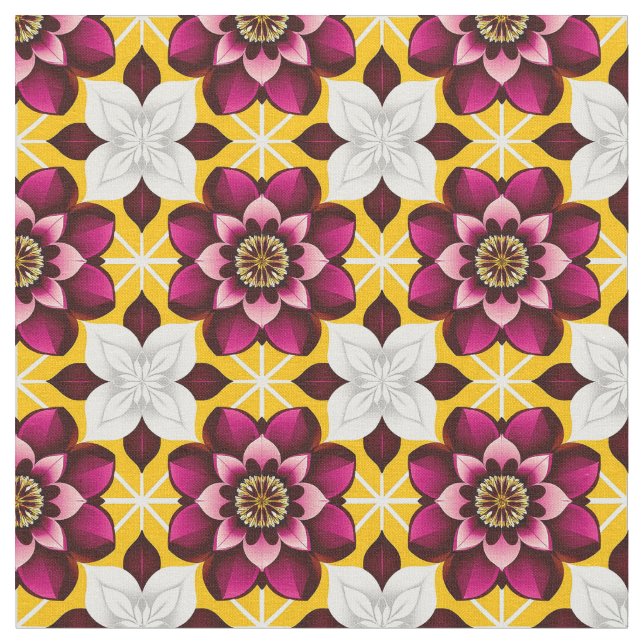 Ljus Magenta och Vita Blommor Tyg (Närbild)