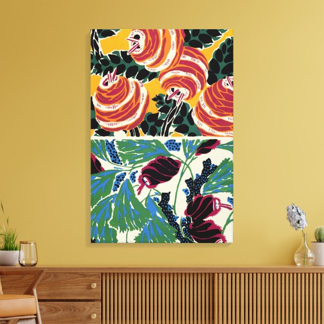 Ljus Magenta & Orange Abstrakt Blomkonst Canvastryck (Insitu (Vardagsrum))