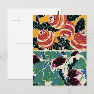Ljus Magenta & Orange Abstrakt Blomkonst Vykort