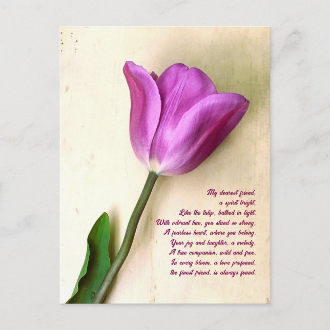 Ljus Magenta Tulip Poetic Vykort (Framsida)