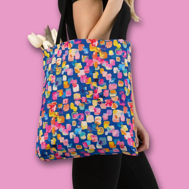 Ljus målad abstrakt fyrkantig mönster tygkasse (Colorful abstract squares all over print tote bag)