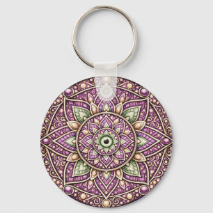 Ljus Mandala-design – Färgrik geometrisk konst Nyckelring
