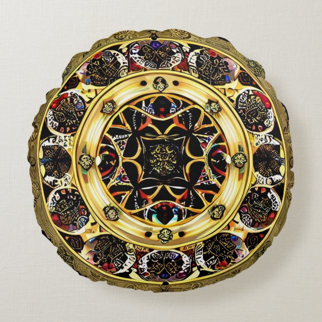 Ljus Mandala Mönster Meditation Dekor ✨ Rund Kudde (Framsidan)