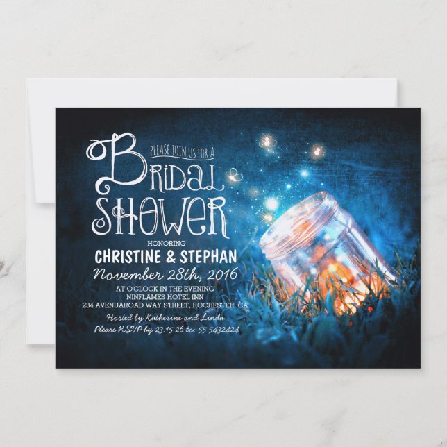 Ljus mason burk & fireflies möhippa inbjudan (Framsida)