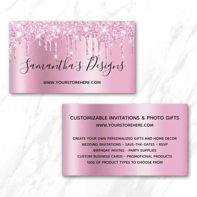 Ljus Mauve Rosa Glitterdroppar Ombre Webbutik Visitkort (Pale Mauve Pink Glitter Drips Ombre Online Store Business Card)