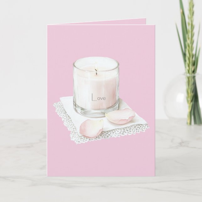 Ljus med rosa rosbladsljus kort (Framsida)