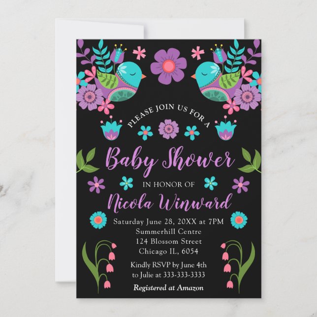 Ljus mexikansk floristisk festsbabyshower inbjudningar (Framsida)