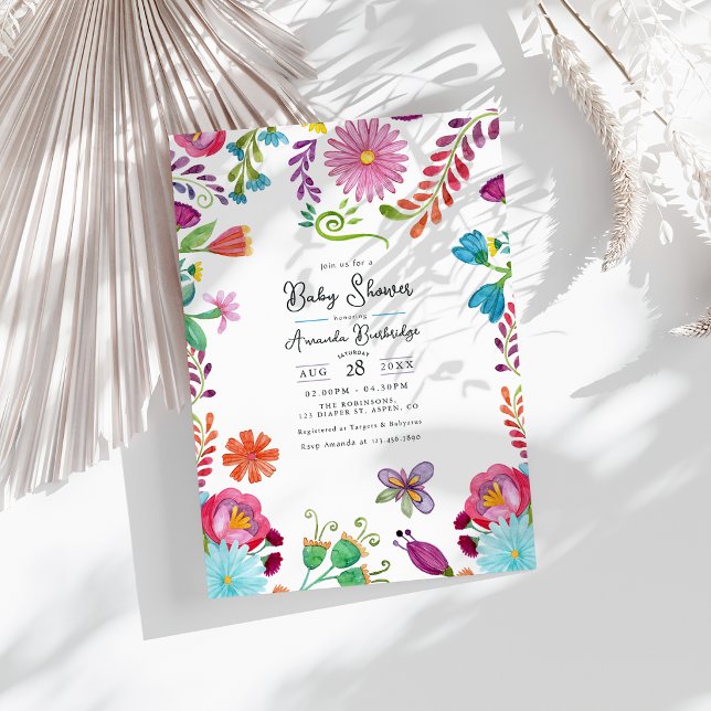 Ljus mexikansk folkkonst Baby Shower Inbjudningar (Bright Mexican Folk Art Baby Shower Invitation)