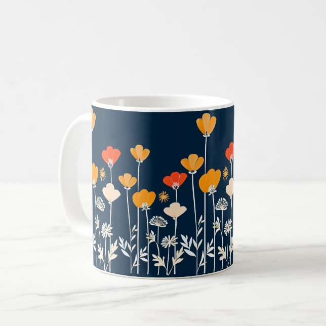 Ljus minimalistisk teckning av blommor kaffemugg (Framsida vänster)
