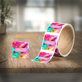 Ljus Modern Rosa Blå Marmor Akvarell  Fyrkantigt Klistermärke