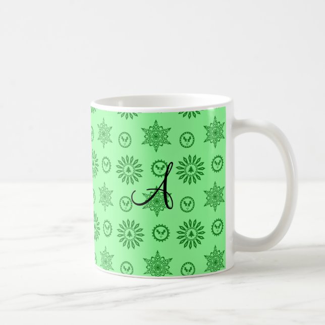 Ljus Monogram - grön julstjärnasnöflingor Kaffemugg (Höger)