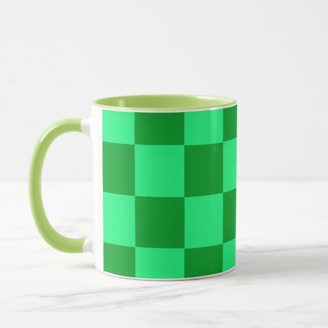 Ljus Mörk Grön Rutig Design  Mugg (Vänster)