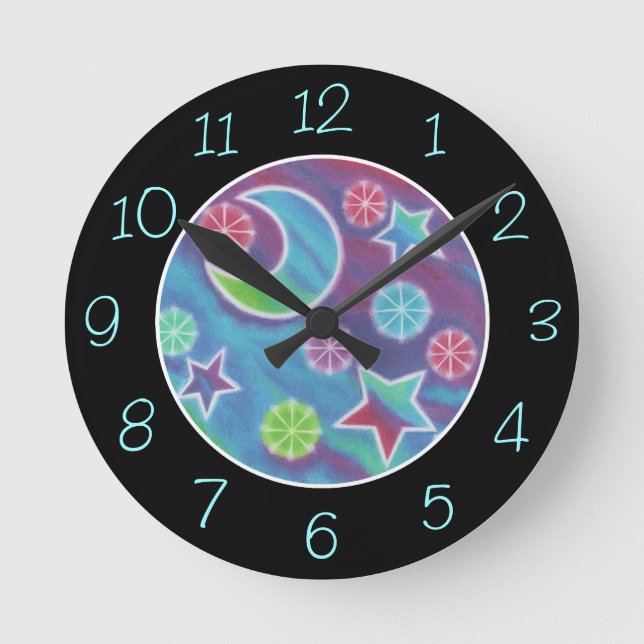 Ljus nattklocka runt svart rund klocka (Framsida)