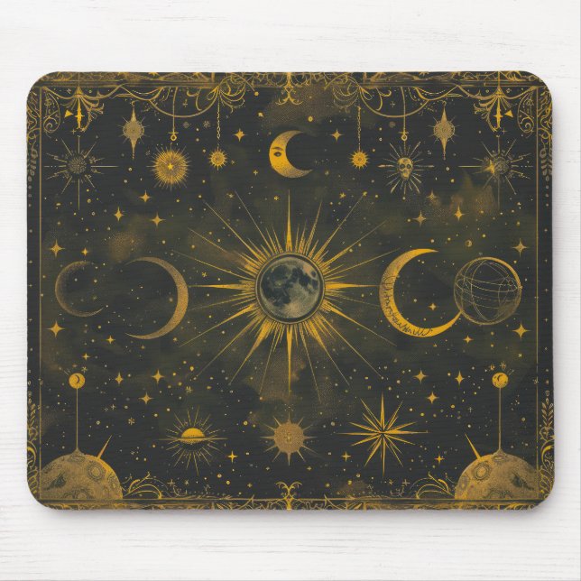 Ljus Navy och Guld Celestial Musmatta (Framsidan)