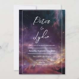 Ljus Nebulosa Lila Röd Guld Celestiala Bröllop Inbjudningar