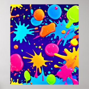 Ljus Neon Färg Stänk Konst Poster