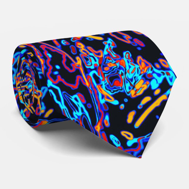 Ljus Neon Flerfärgad Böjd Linje Mönster Slips (Rullad)