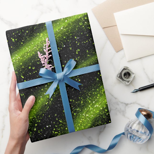 Ljus neon grön elektrisk svart glittermönster presentpapper (Gifting)