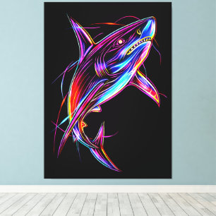 Ljus Neon Haj Modern Digital Ocean Canvastryck