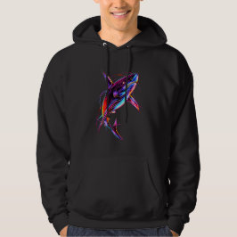 Ljus Neon Haj Modern Digital Ocean Hoodie