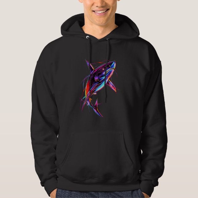 Ljus Neon Haj Modern Digital Ocean Hoodie (Framsida)