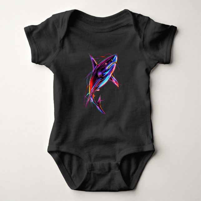 Ljus Neon Haj Modern Digital Ocean T Shirt (Framsida)