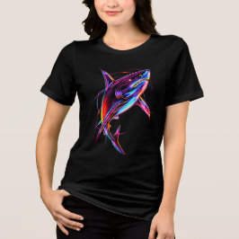 Ljus Neon Haj Modern Digital Ocean T Shirt