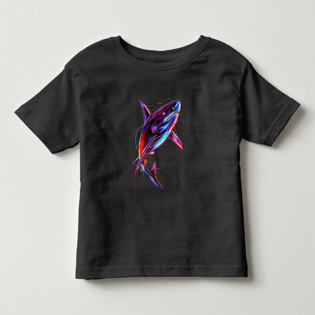Ljus Neon Haj Modern Digital Ocean T Shirt (Framsida)