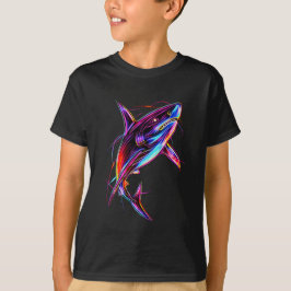 Ljus Neon Haj Modern Digital Ocean T Shirt