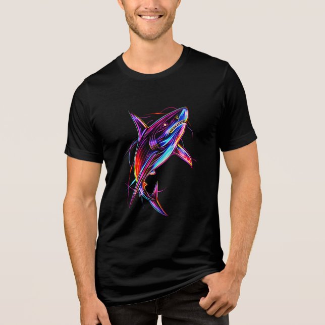 Ljus Neon Haj Modern Digital Ocean T Shirt (Framsida)