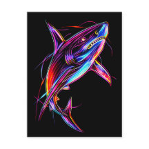 Ljus Neon Haj Modern Digital Ocean