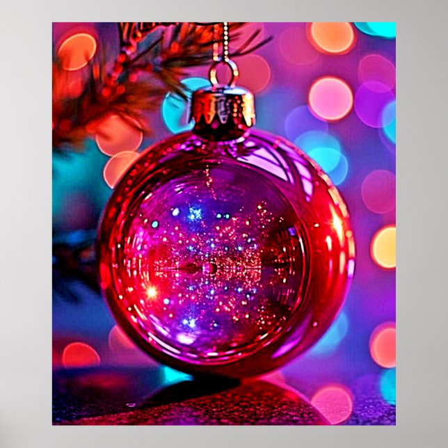 Ljus Neon Julgransprydnad Design Poster (Framsidan)