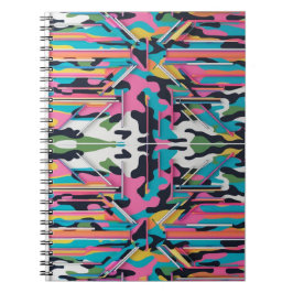 Ljus Neon Pastell Kamouflage Abstrakt Spiral Foto Anteckningsbok