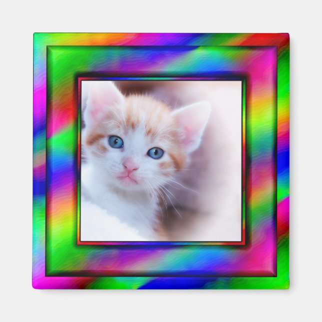 Ljus neon regnbåge ombré fotoram magnet (Framsidan)
