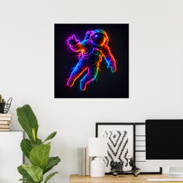 Ljus Neonastronaut svävande i rymden Vägg Poster