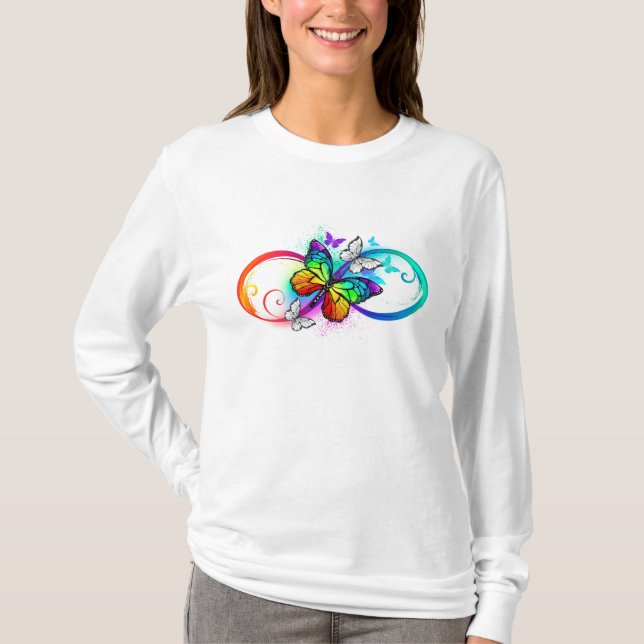 Ljus oändlighet med regnbågsfjäril t shirt (Framsida)