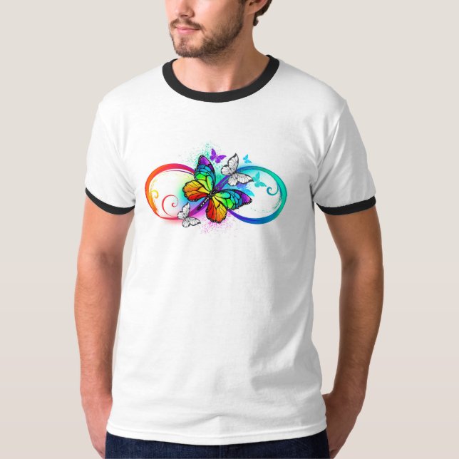 Ljus oändlighet med regnbågsfjäril t shirt (Framsida)