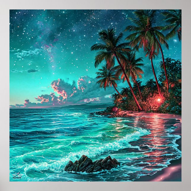 Ljus Ocean Palmträd Dekoration Present För Hemmet Poster (Framsidan)