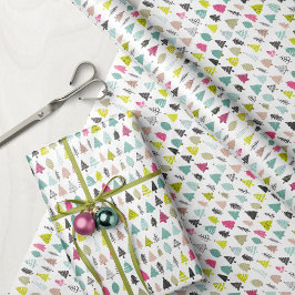 Ljus och Cheerful Hand Drawn Julgranar Presentpapper