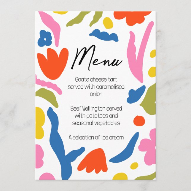 Ljus och djärv blomsterabstrakt Färgrik meny (Framsida)