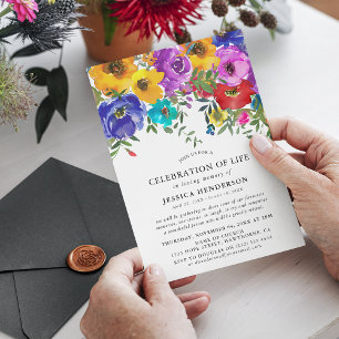 Ljus och djärv blomsterfirande av livet inbjudningar