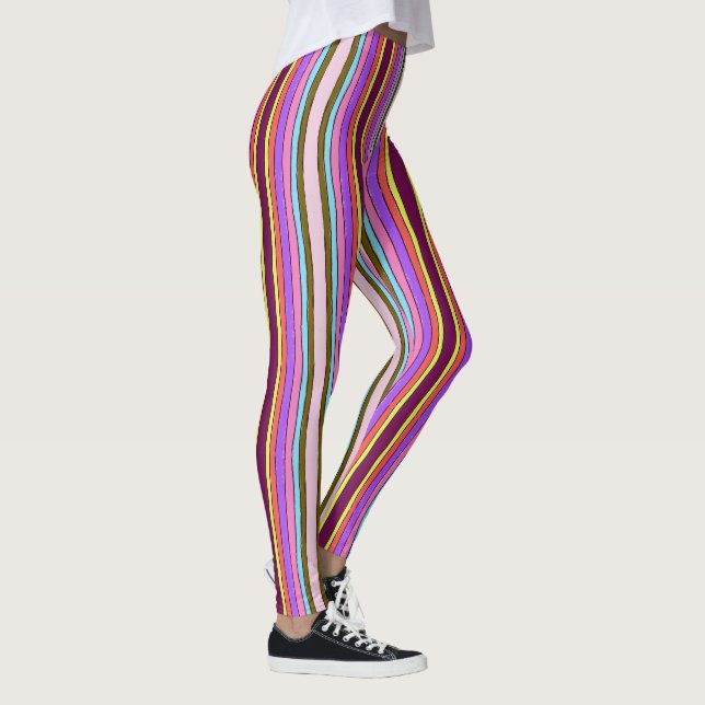 Ljus och djärv retro-randigt flervärgat  leggings (Höger)