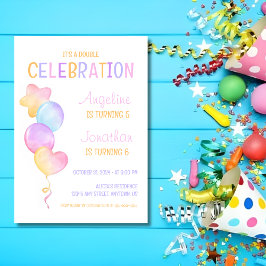 Ljus och färgglad ballong gemensam födelsedag inbjudningar