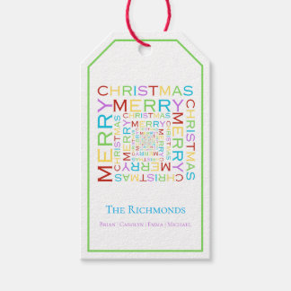Ljus och färgglad glad jul typografi presentetikett