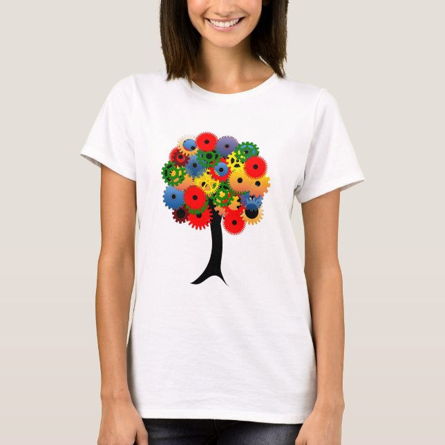 Ljus och färglös mekanisk växel Träd Tee Shirt (Framsida)