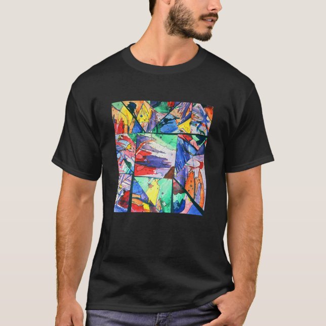 Ljus och färgrik målad kollaas  triangulär Abstrak T Shirt (Framsida)