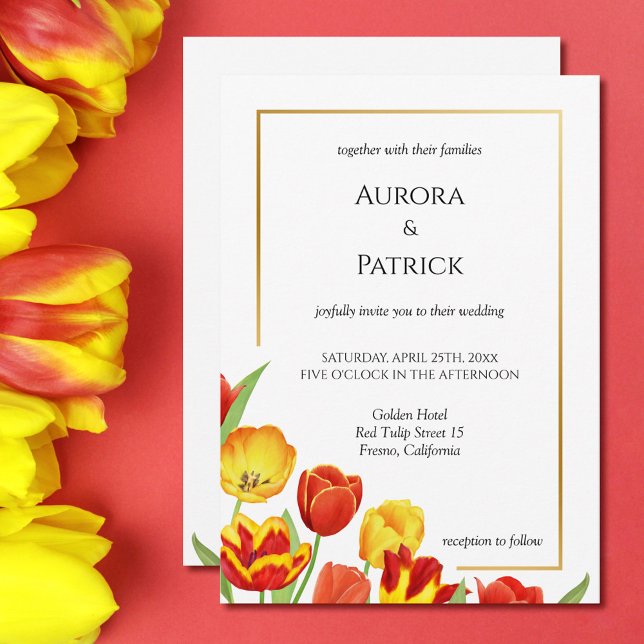 Ljus och fet tulips Vita Vår Blommigt Bröllop Inbjudningar (Bright & Bold Tulips White Spring Floral Wedding Invitation)