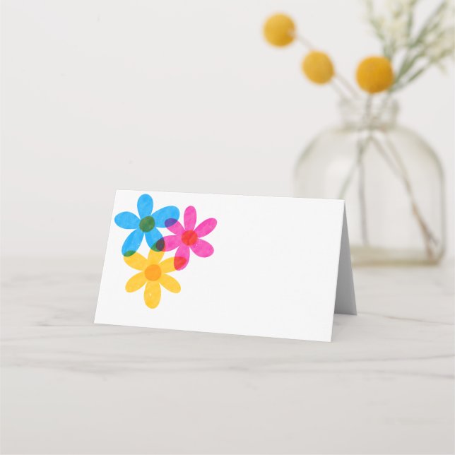 Ljus- och feta Hippie Flowers Vår bröllop Placeringskort (Framsida)